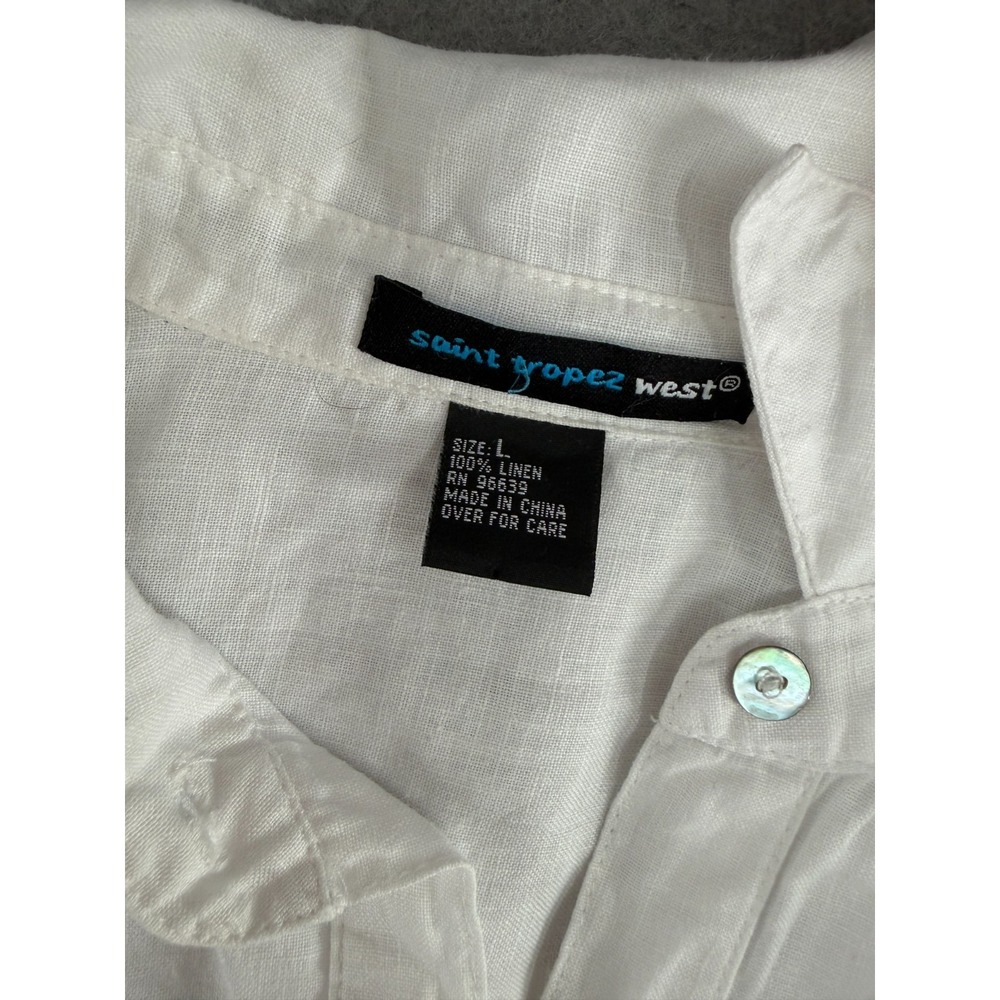 St. Tropez West Shirt Womens L 100% Linen Lagenlook Coastal Minimalist Blouse - Picture 11 of 13